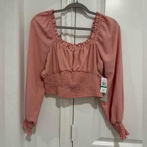 1.STATE Women's Square Neck Long Sleeve Crop Top BLUSH Size Large NWT